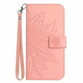 Kožený Kryt Xiaomi Redmi Note 14 5g Potisk Slunečnic S Popruhem