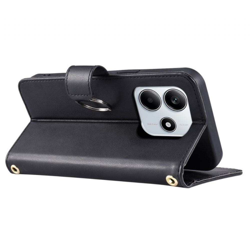 Kožený Kryt Xiaomi Redmi Note 14 5g Prošívané S Popruhem A Ramenním Popruhem