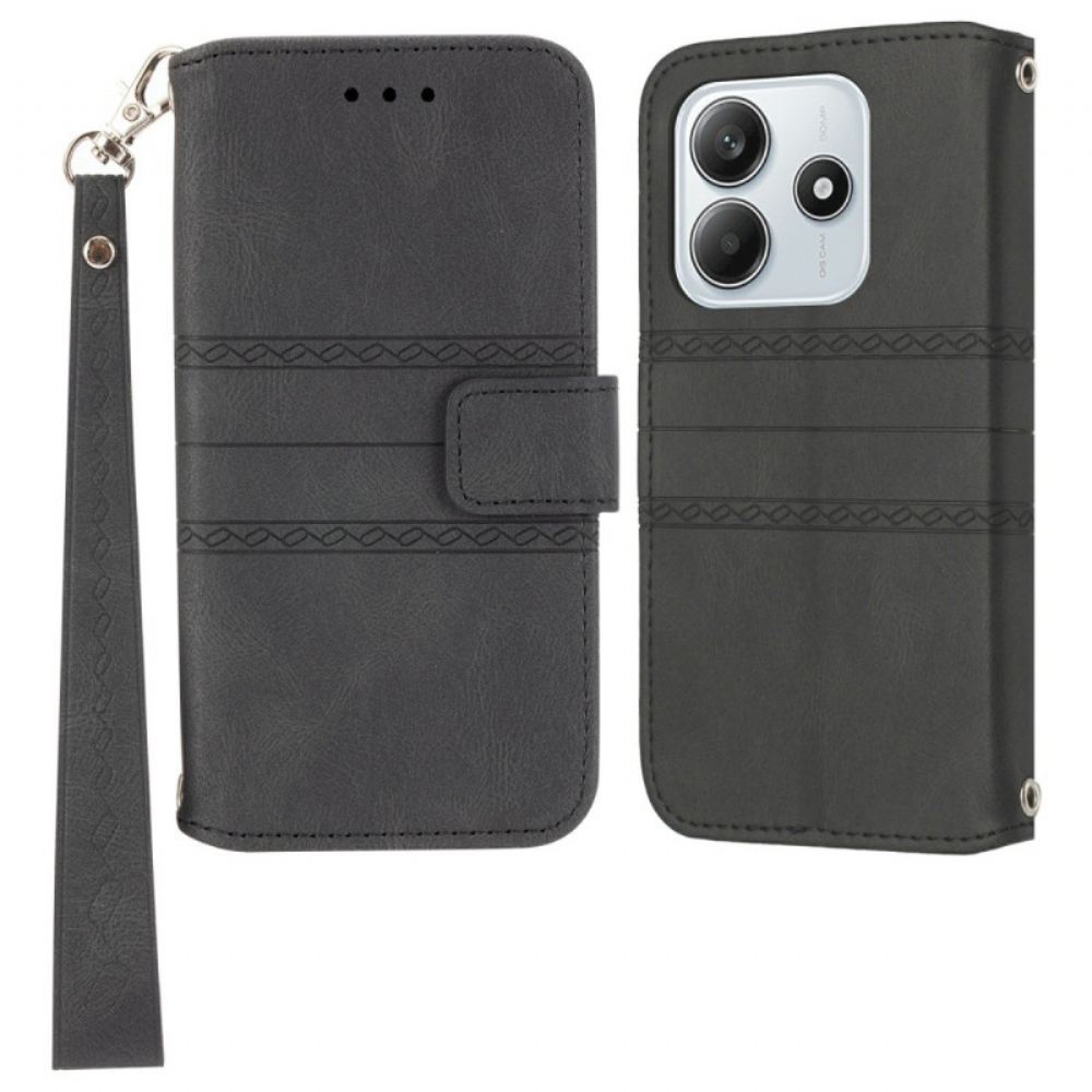 Kožený Kryt Xiaomi Redmi Note 14 5g Vlysový Vzor S Popruhem