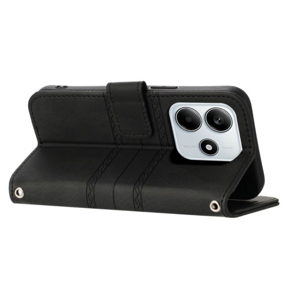 Kožený Kryt Xiaomi Redmi Note 14 5g Vlysový Vzor S Popruhem