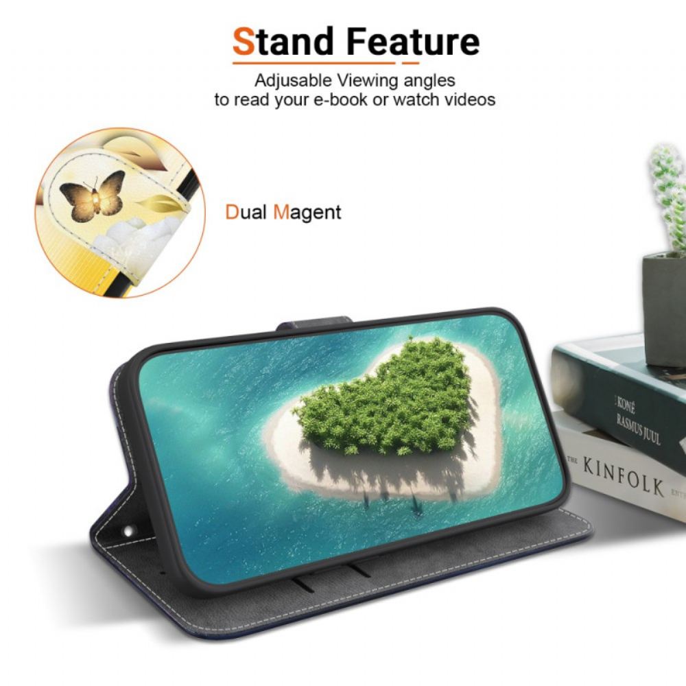 Kožený Kryt Xiaomi Redmi Note 14 5g Zlatí Motýli A Bílé Květy