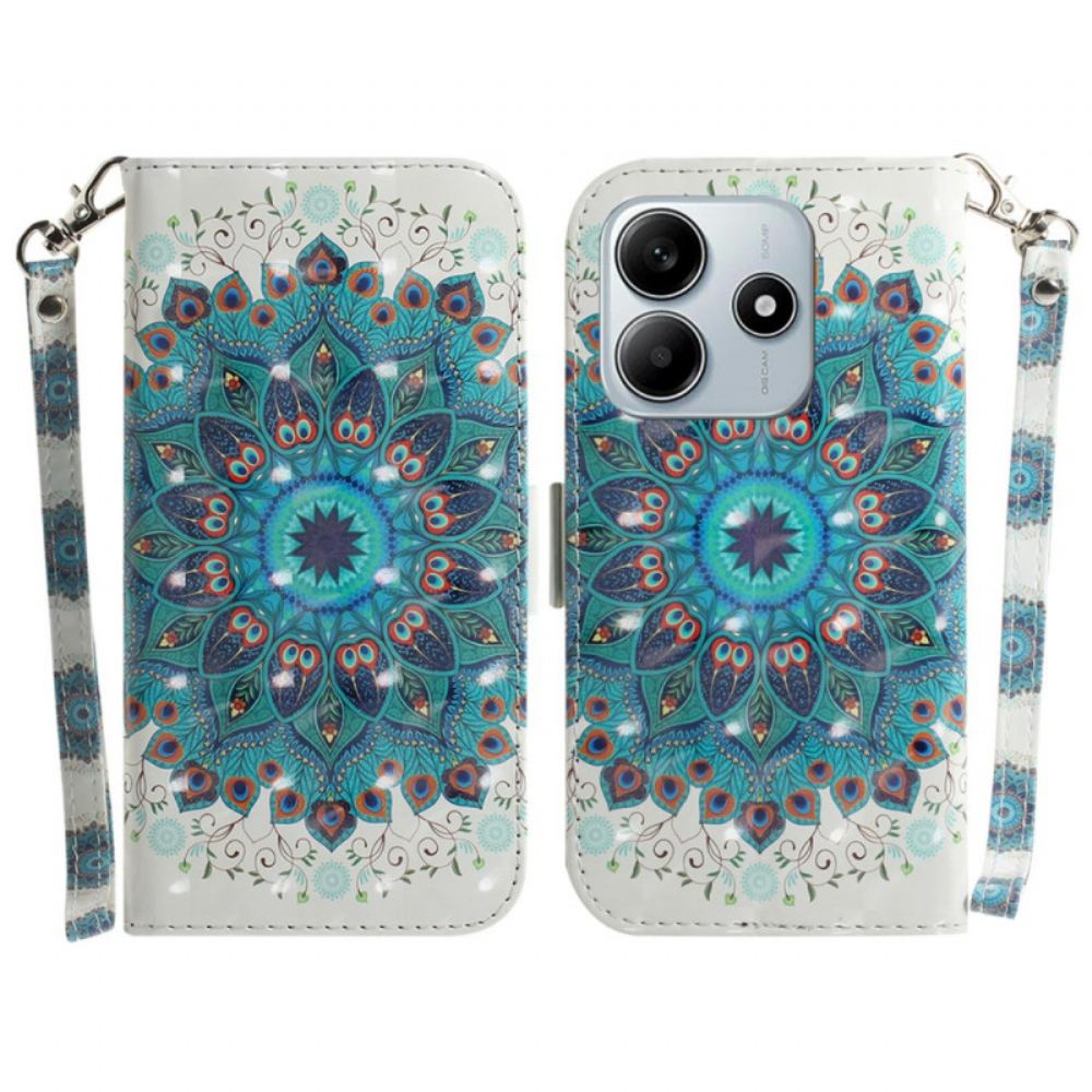 Kožený Kryt Xiaomi Redmi Note 14 5g Šňůrka Se Zelenou Mandalou