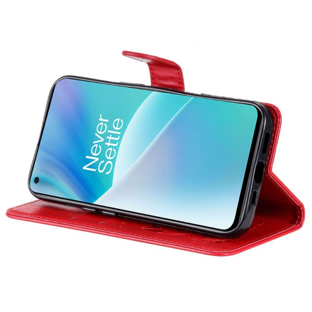 Flipové Pouzdro Na OnePlus Nord 2T 5G Na Lana Kočka A Včela S Držákem Karet Na Šňůrku