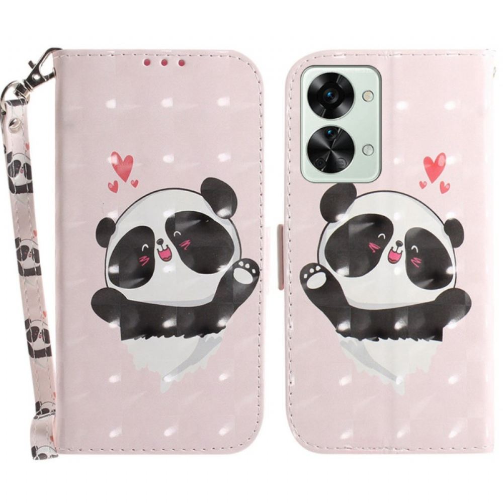 Flipové Pouzdro Na OnePlus Nord 2T 5G Na Lana Pásek Lásky Panda