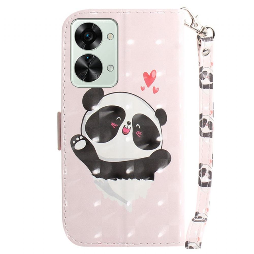 Flipové Pouzdro Na OnePlus Nord 2T 5G Na Lana Pásek Lásky Panda