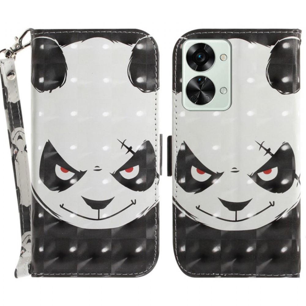 Flipové Pouzdro Na OnePlus Nord 2T 5G Na Lana Rozzlobená Panda S Popruhem