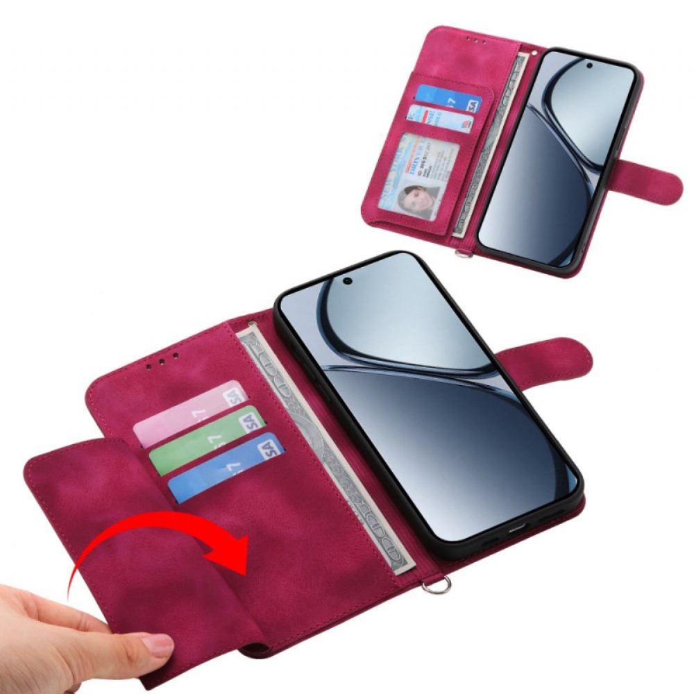 Kožený Kryt Oppo Reno 13f 4g / 5g / 13 Fs 5g Semišový Krajkový Efekt S Popruhem A Ramenním Popruhem