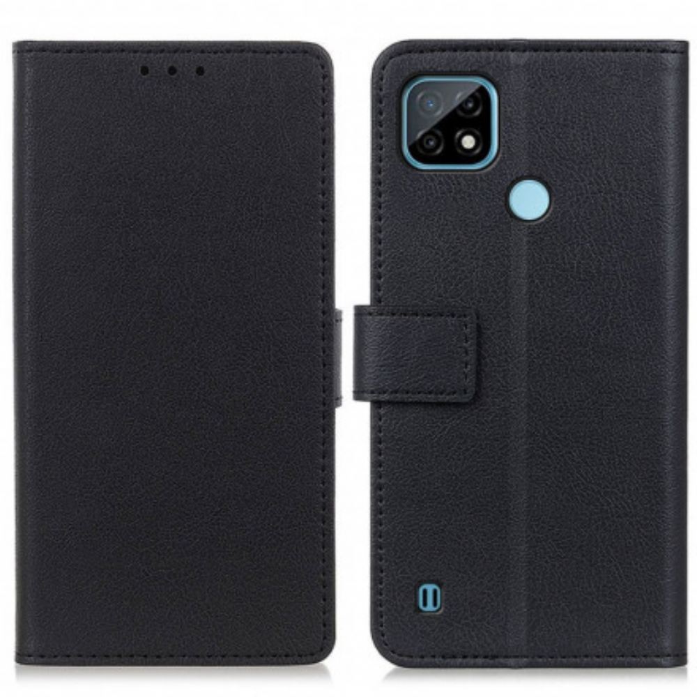Flipové Pouzdro Na Realme C21 Jednoduchý Lesklý Kožený Efekt