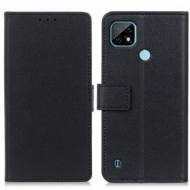 Flipové Pouzdro Na Realme C21 Jednoduchý Lesklý Kožený Efekt