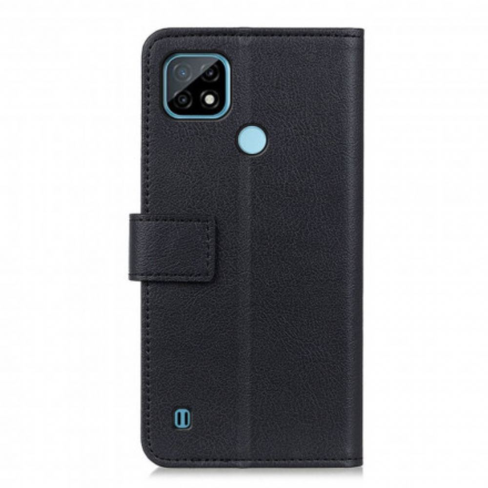 Flipové Pouzdro Na Realme C21 Jednoduchý Lesklý Kožený Efekt