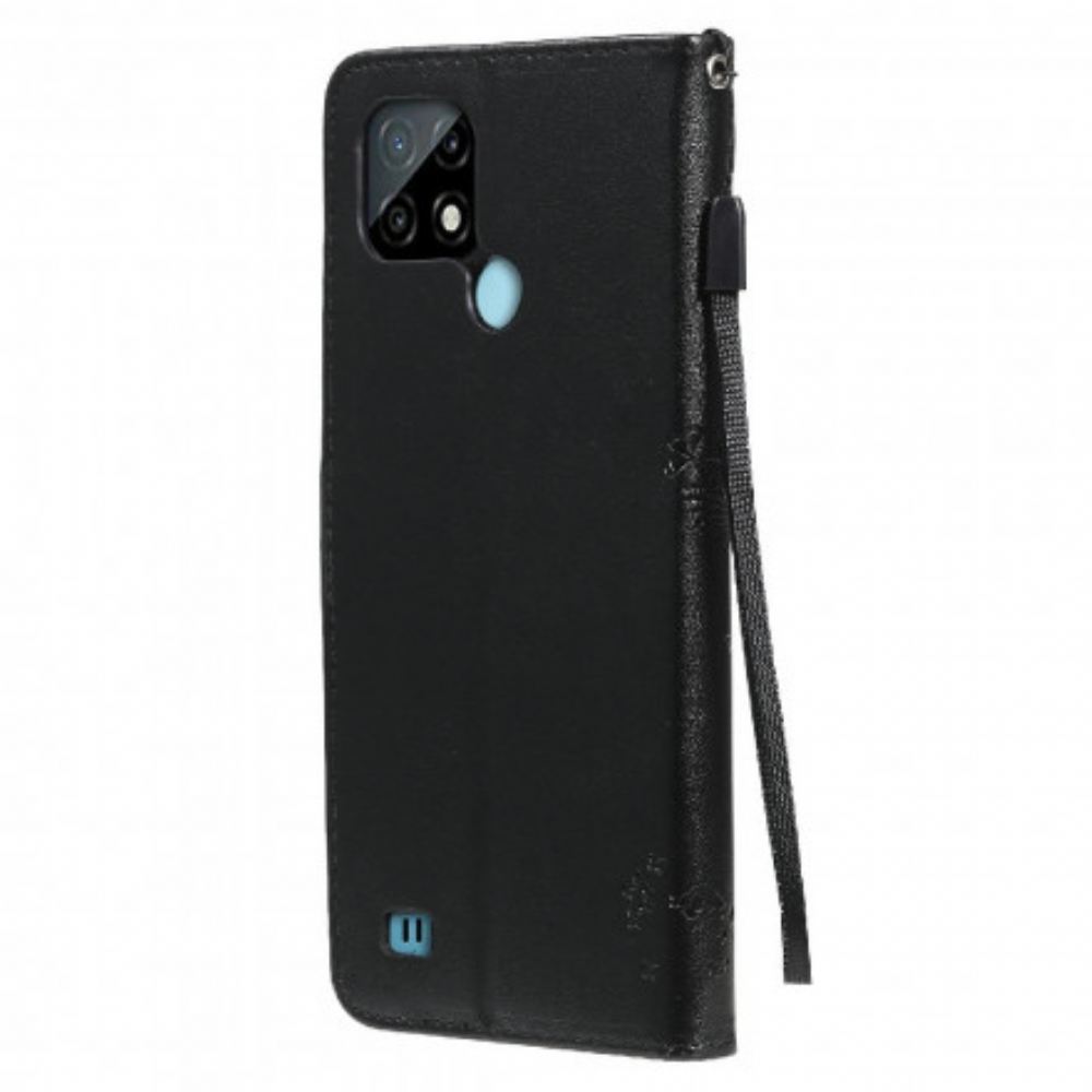 Flipové Pouzdro Na Realme C21 Na Lana Strom A Strappy Cat