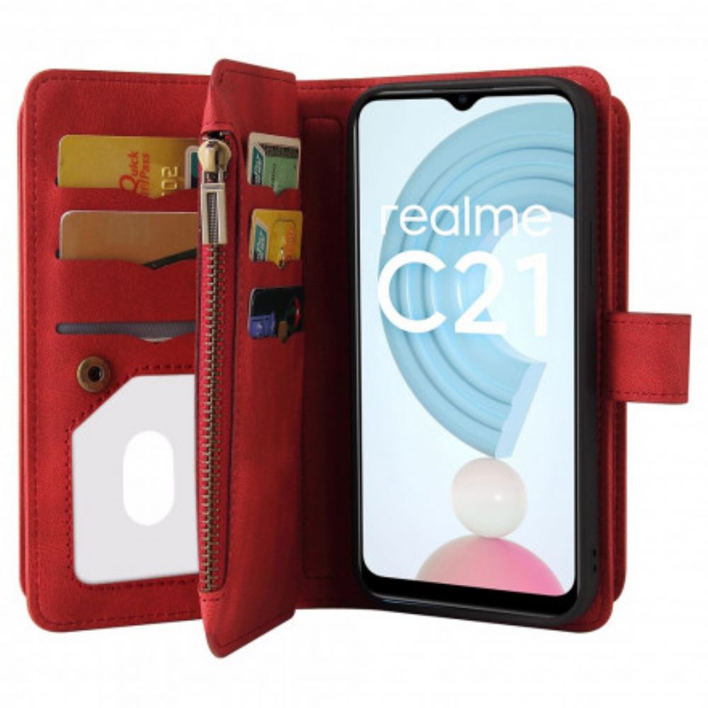 Kožené Pouzdro Na Realme C21 Multifunkční Držák Na 10 Karet