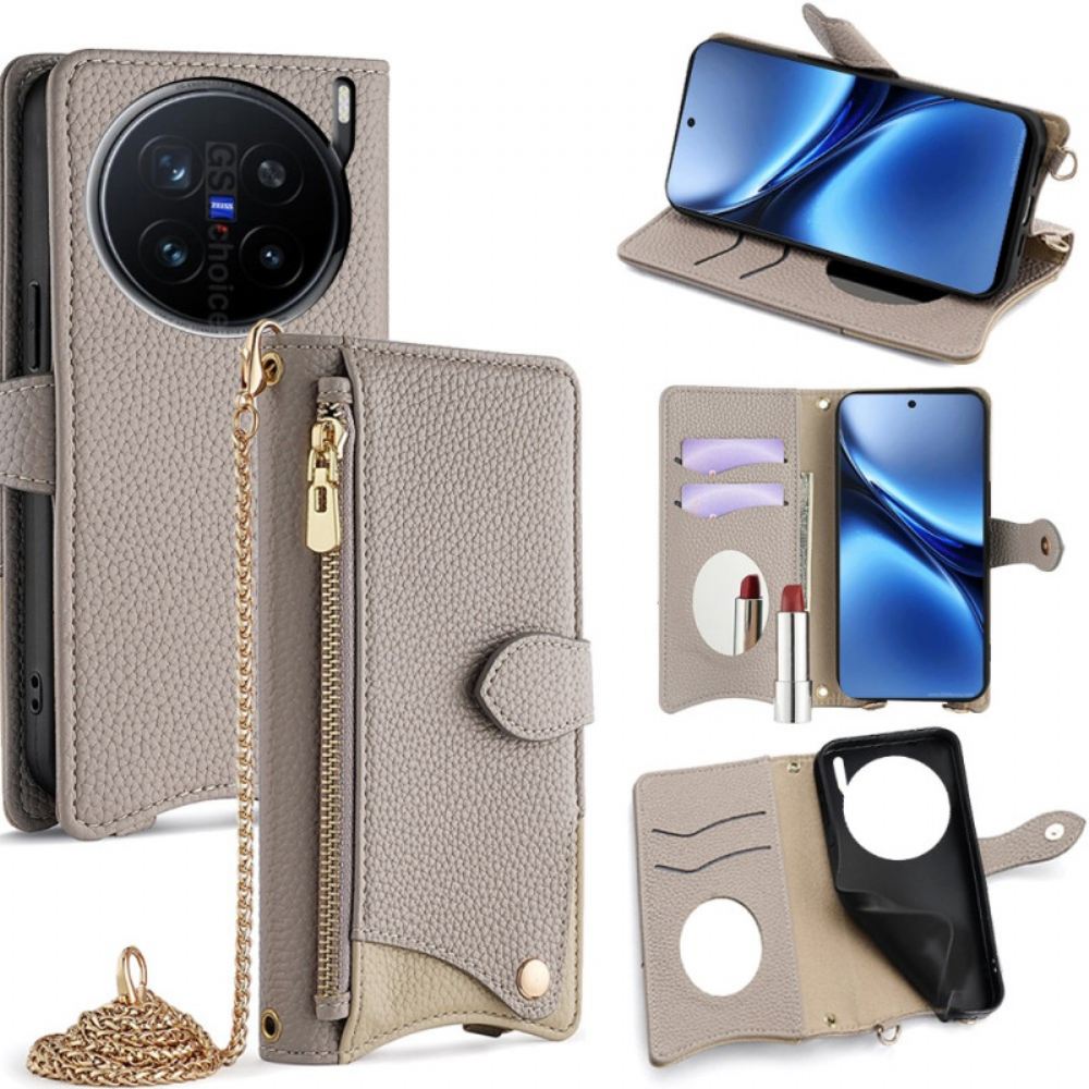 Kožený Kryt Vivo X200 Pro Zrcátko A Ramenní Popruh