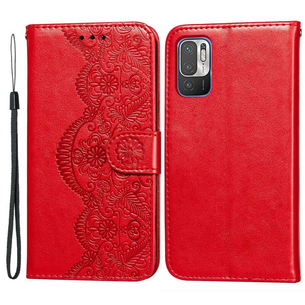 Flipové Pouzdro Na Xiaomi Redmi Note 10 5G / Poco M3 Pro 5G Květinová Výšivka