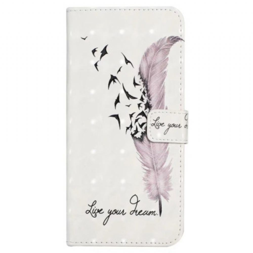 Kožený Kryt Na Poco C85 Růžové Pírko