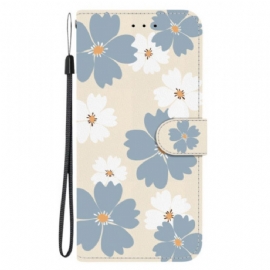Kožený Kryt Na Poco C85 Šedé A Bílé Květiny