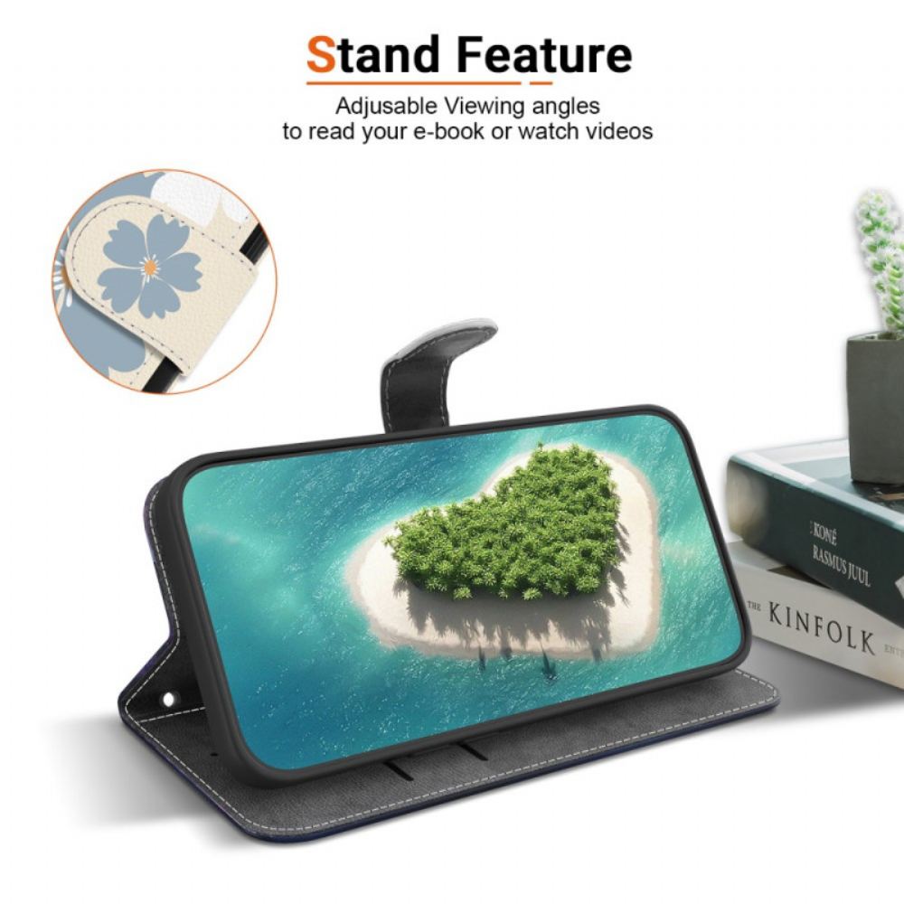 Kožený Kryt Na Poco C85 Šedé A Bílé Květiny