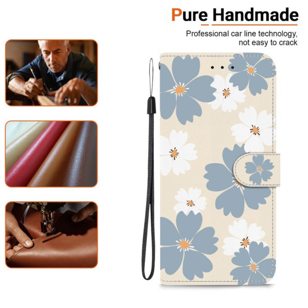 Kožený Kryt Na Poco C85 Šedé A Bílé Květiny