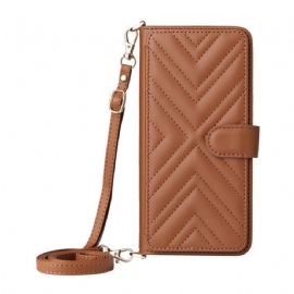 Kožený Kryt Poco C85 Prošívaný Design S Páskem A Ramenním Popruhem