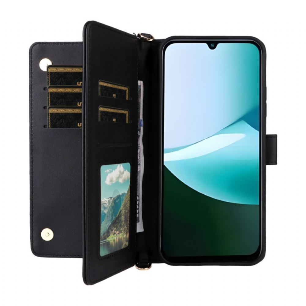 Kožený Kryt Poco C85 Prošívaný Design S Páskem A Ramenním Popruhem