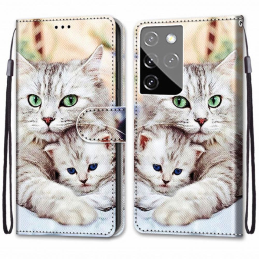 Flipové Pouzdro Na Samsung Galaxy S21 Ultra 5G Kočičí Rodina