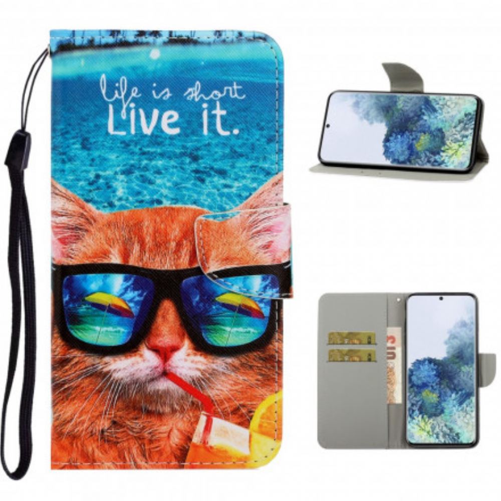 Flipové Pouzdro Na Samsung Galaxy S21 Ultra 5G Na Lana Cat Live It Strappy
