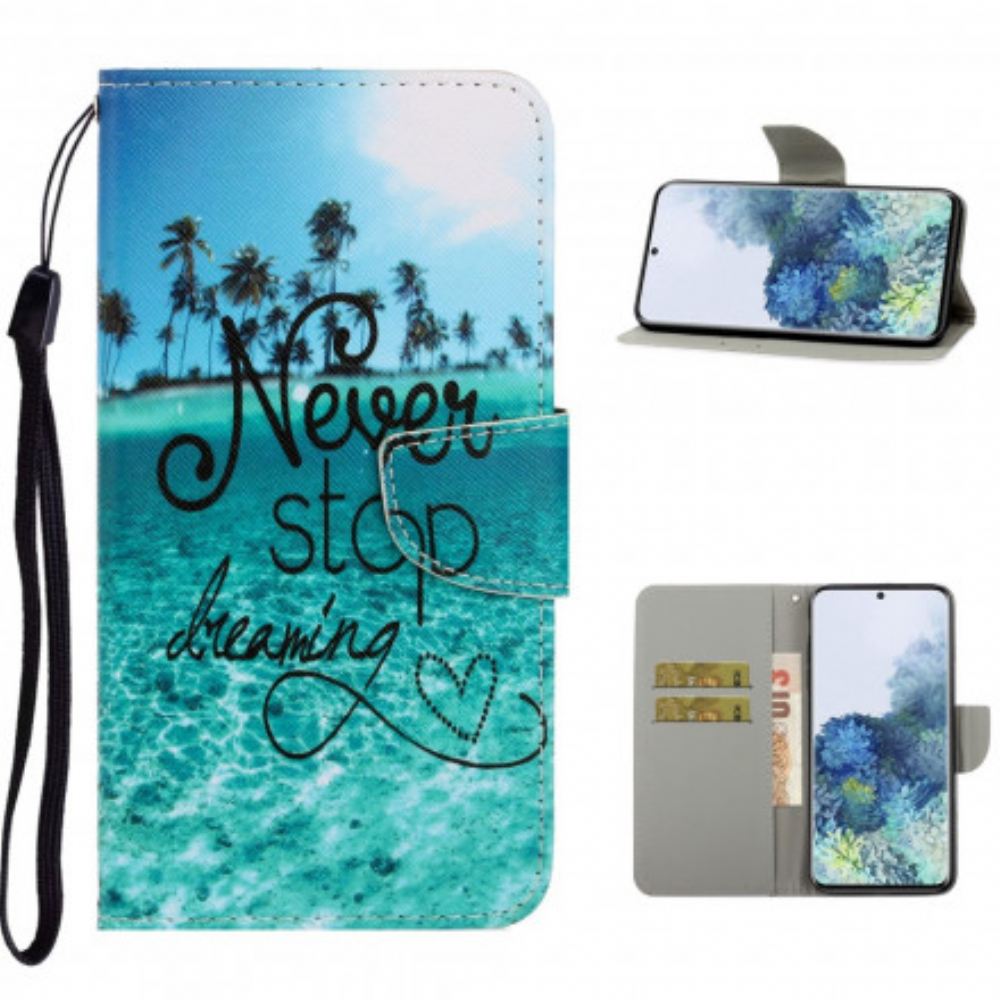 Flipové Pouzdro Na Samsung Galaxy S21 Ultra 5G Na Lana Nikdy Nepřestávej Snít Navy Strappy