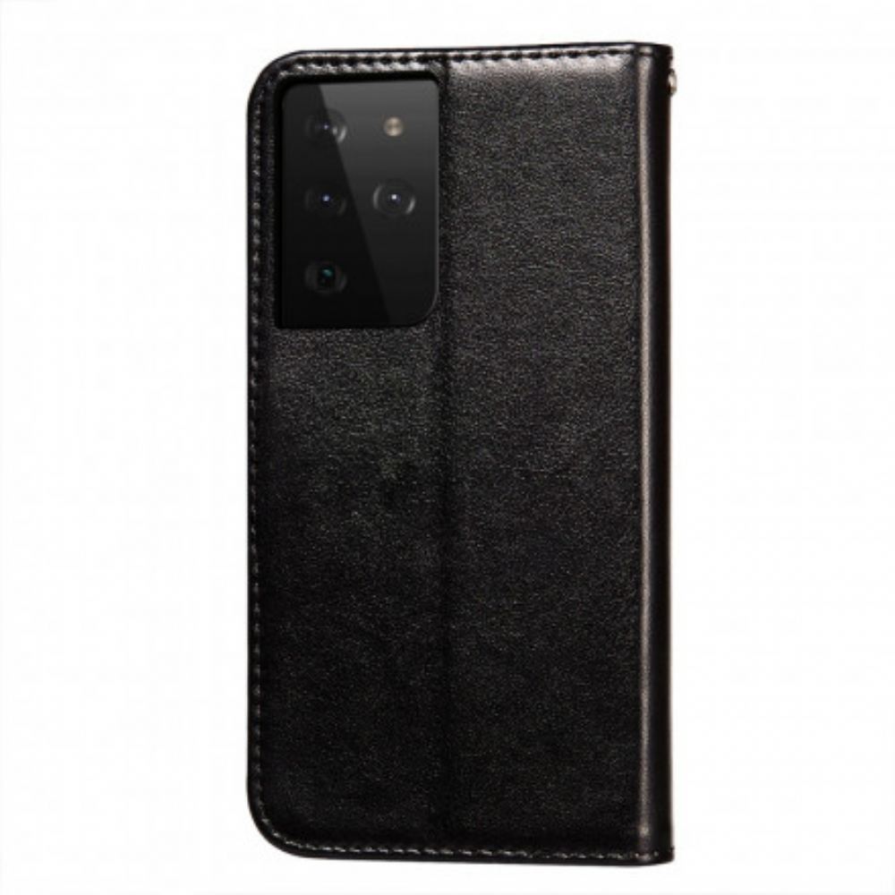 Flipové Pouzdro Na Samsung Galaxy S21 Ultra 5G Oboustranná Spona V Koženém Stylu