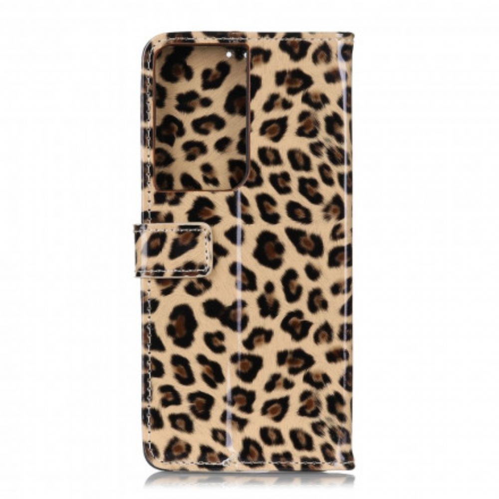 Flipové Pouzdro Na Samsung Galaxy S21 Ultra 5G Obyčejný Leopard
