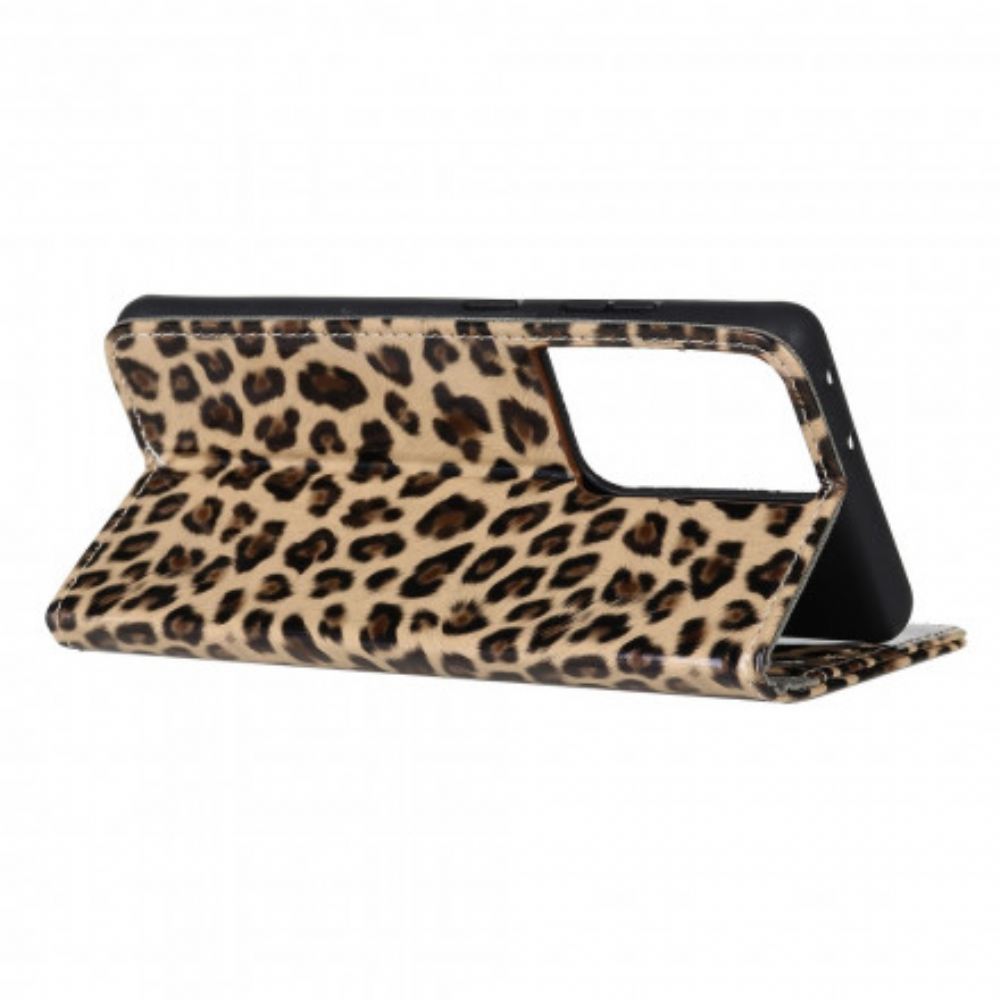 Flipové Pouzdro Na Samsung Galaxy S21 Ultra 5G Obyčejný Leopard