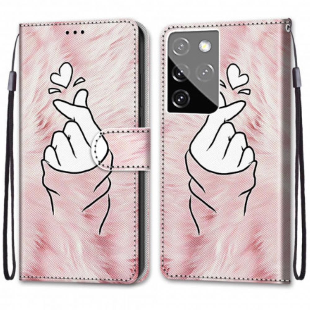 Flipové Pouzdro Na Samsung Galaxy S21 Ultra 5G Prstové Srdce