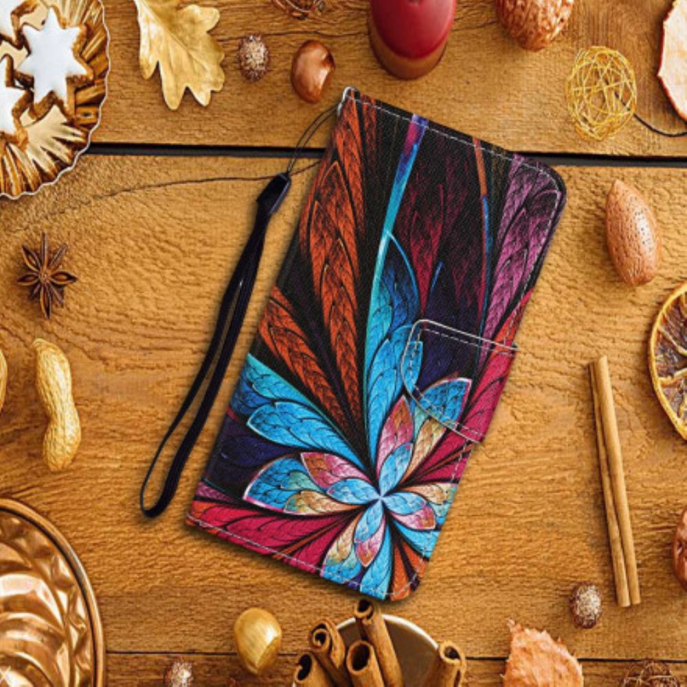 Kožené Pouzdro Na Samsung Galaxy S21 Ultra 5G Barevné Listy Se Šňůrkou