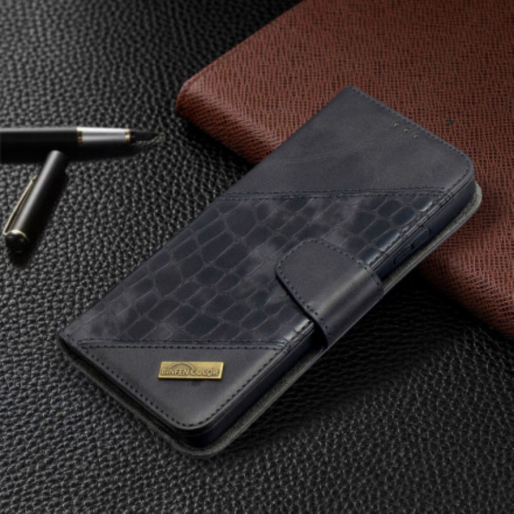 Kožené Pouzdro Na Samsung Galaxy S21 Ultra 5G Klasický Efekt Krokodýlí Kůže