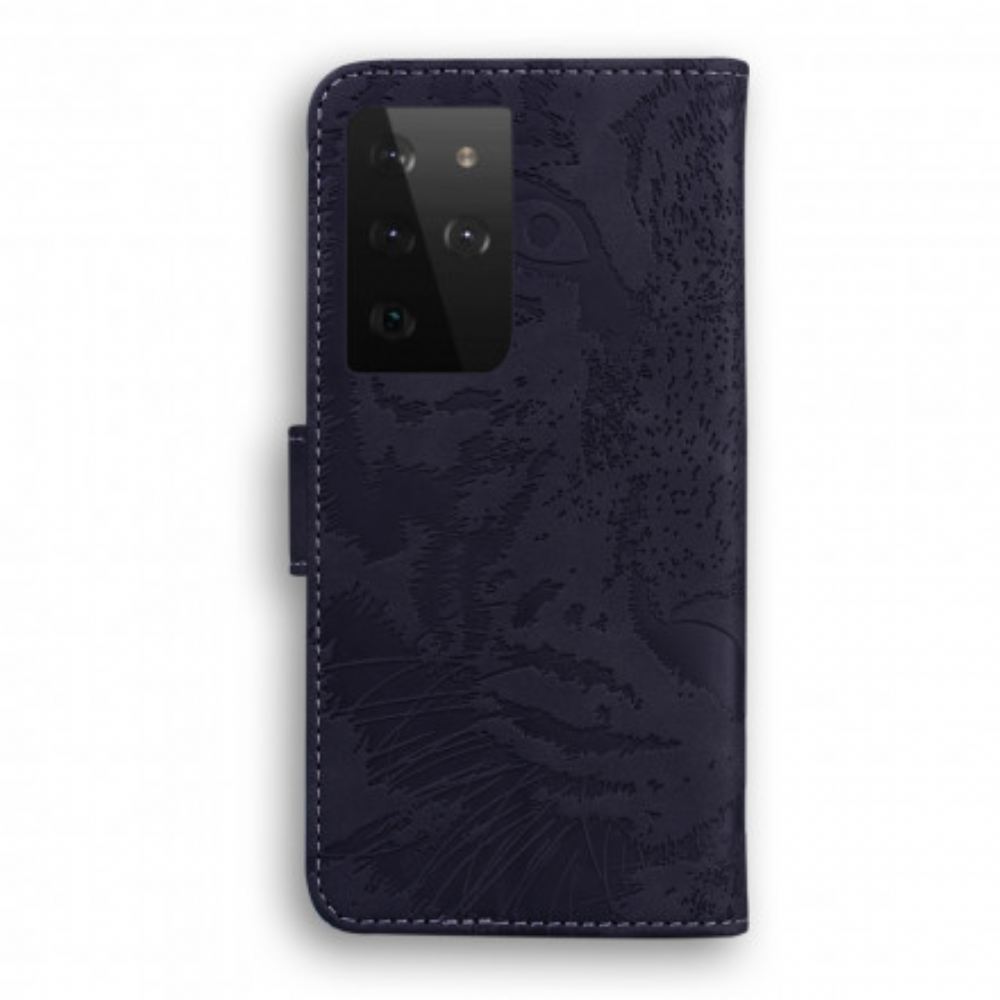 Kožené Pouzdro Na Samsung Galaxy S21 Ultra 5G Tiger Face Print