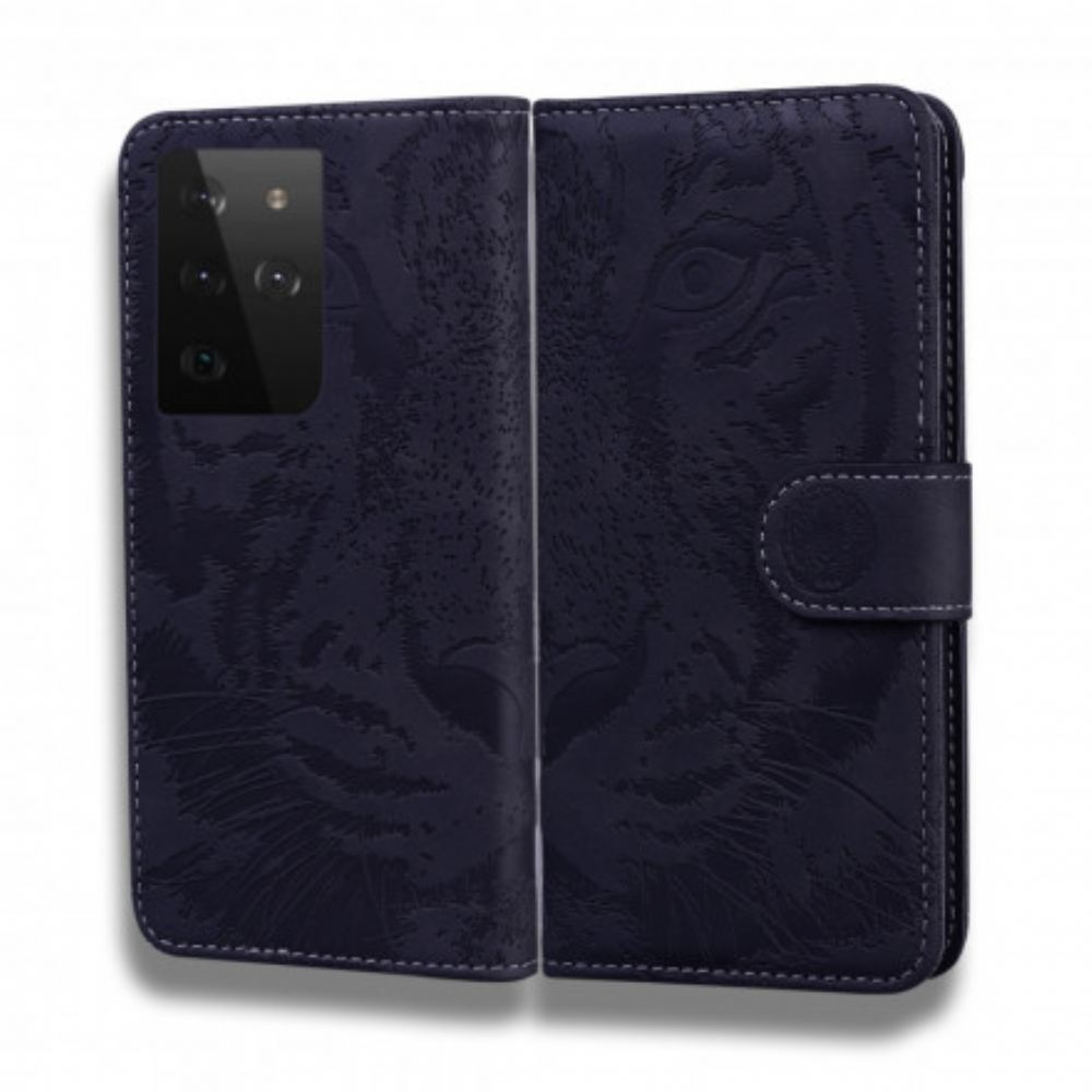 Kožené Pouzdro Na Samsung Galaxy S21 Ultra 5G Tiger Face Print