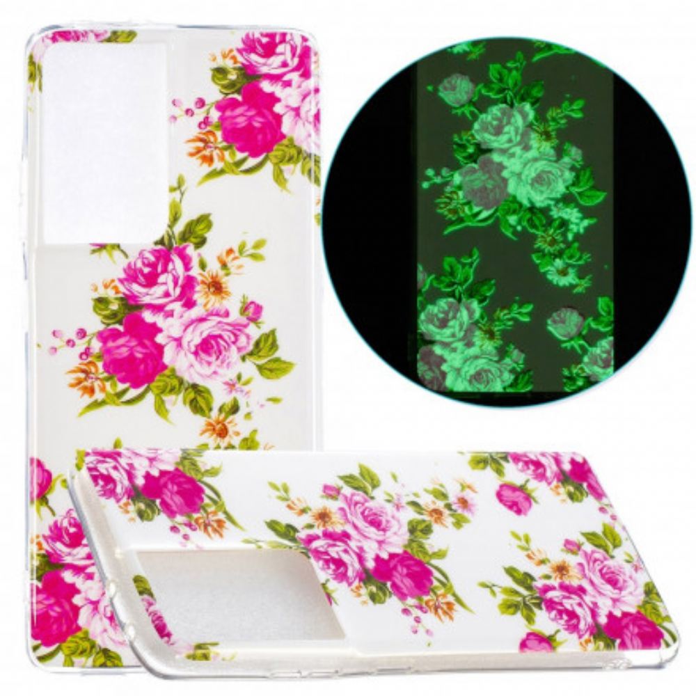 Kryt Na Samsung Galaxy S21 Ultra 5G Fluorescenční Květiny Liberty