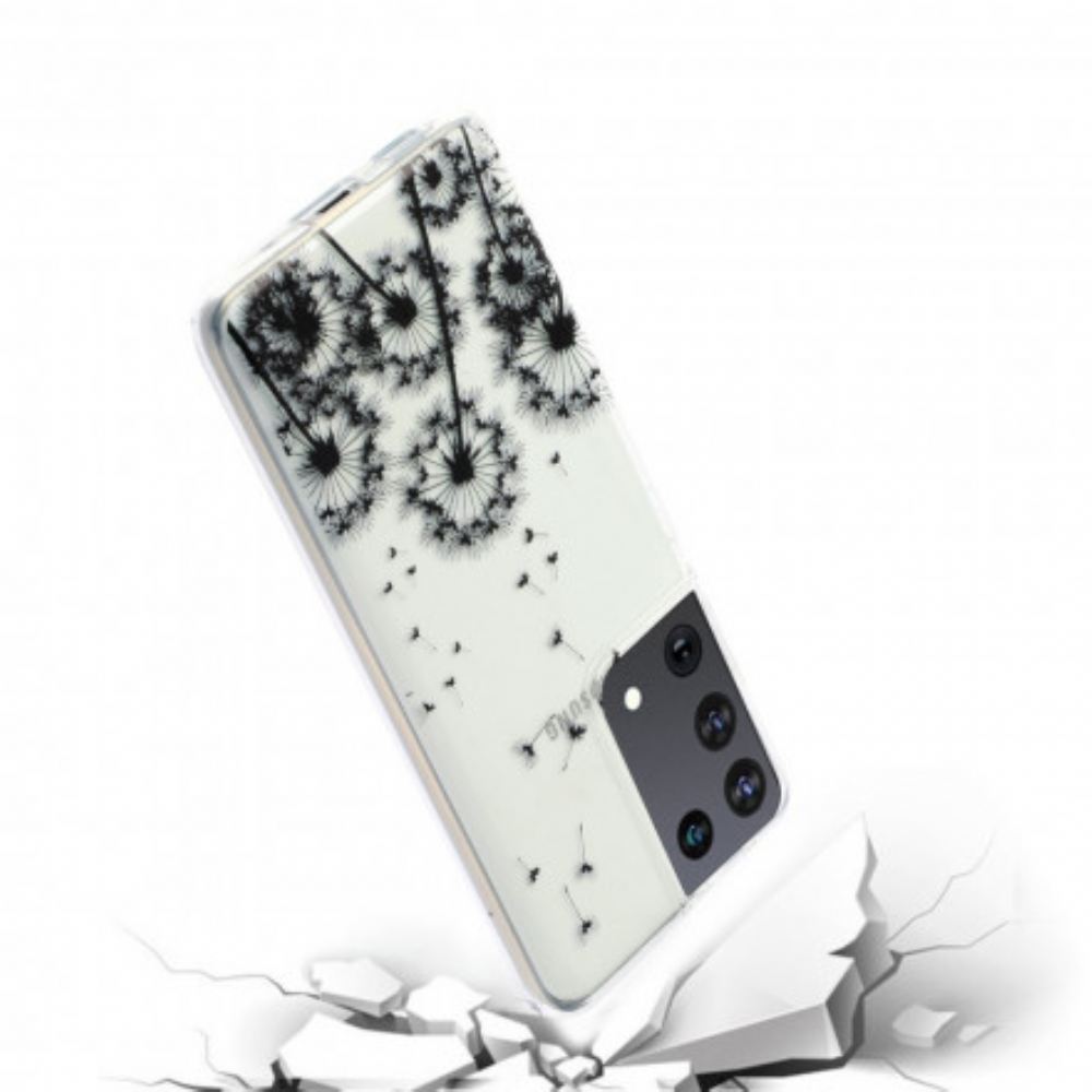 Kryt Na Samsung Galaxy S21 Ultra 5G Průhledné Černé Pampelišky