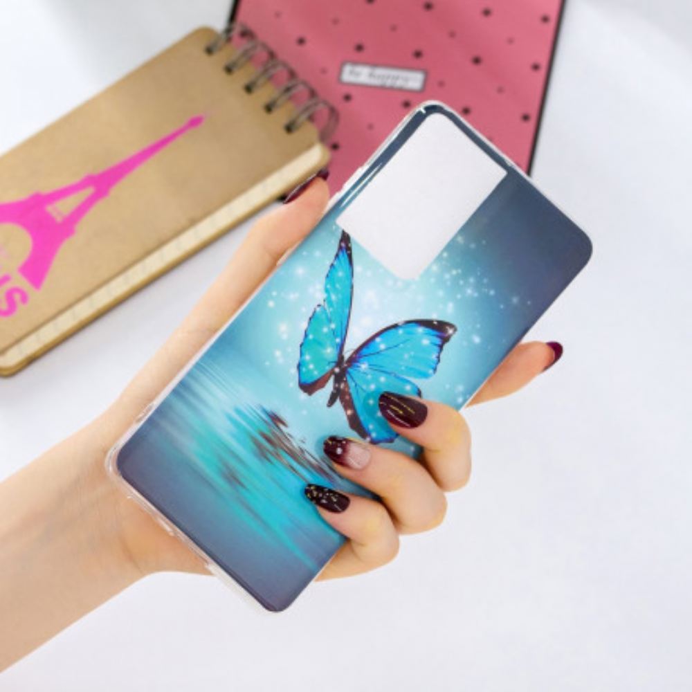 Kryty Na Mobil Na Samsung Galaxy S21 Ultra 5G Fluorescenční Modrý Motýl