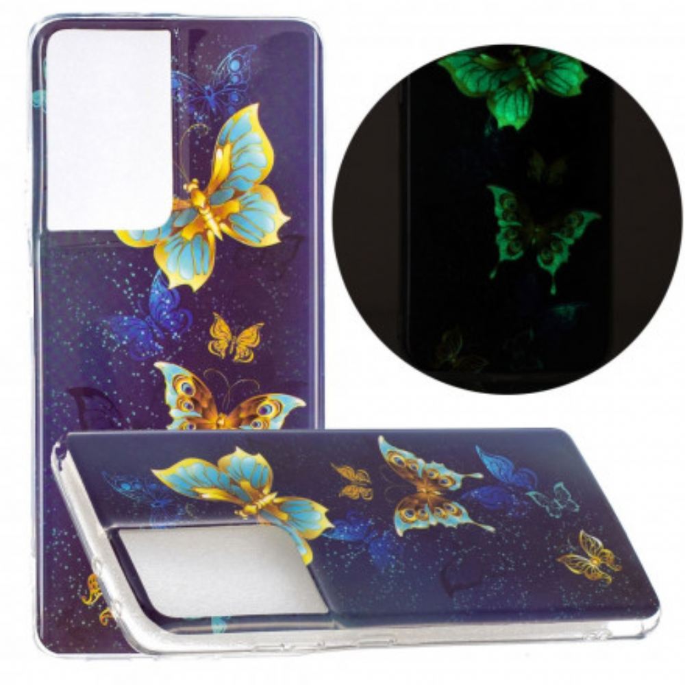 Kryty Na Mobil Na Samsung Galaxy S21 Ultra 5G Řada Fluorescenčních Motýlů