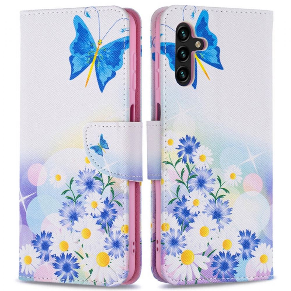 Flipové Pouzdro Na Samsung Galaxy A13 5G Malovaní Motýli A Květiny