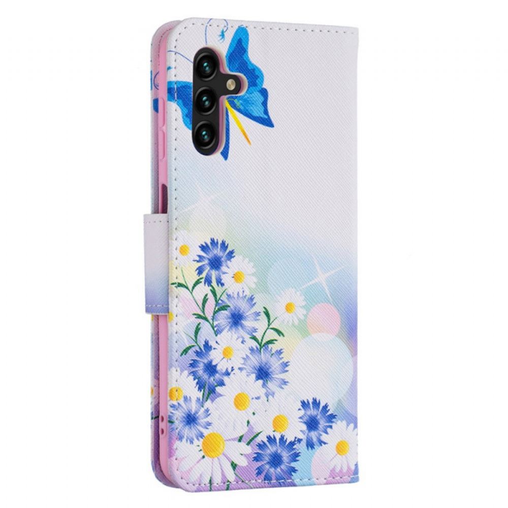 Flipové Pouzdro Na Samsung Galaxy A13 5G Malovaní Motýli A Květiny