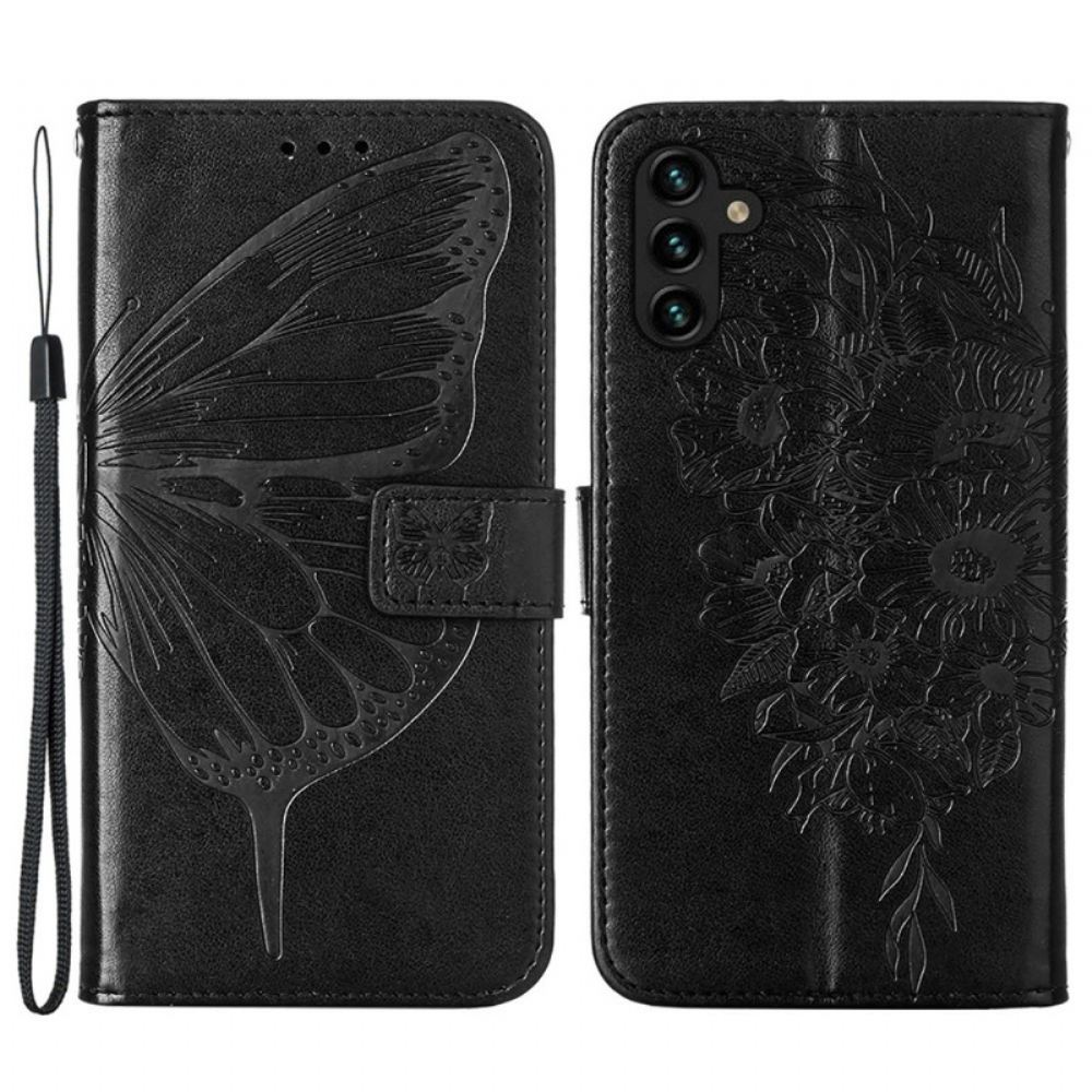 Flipové Pouzdro Na Samsung Galaxy A13 5G Motýlí Design Se Šňůrkou