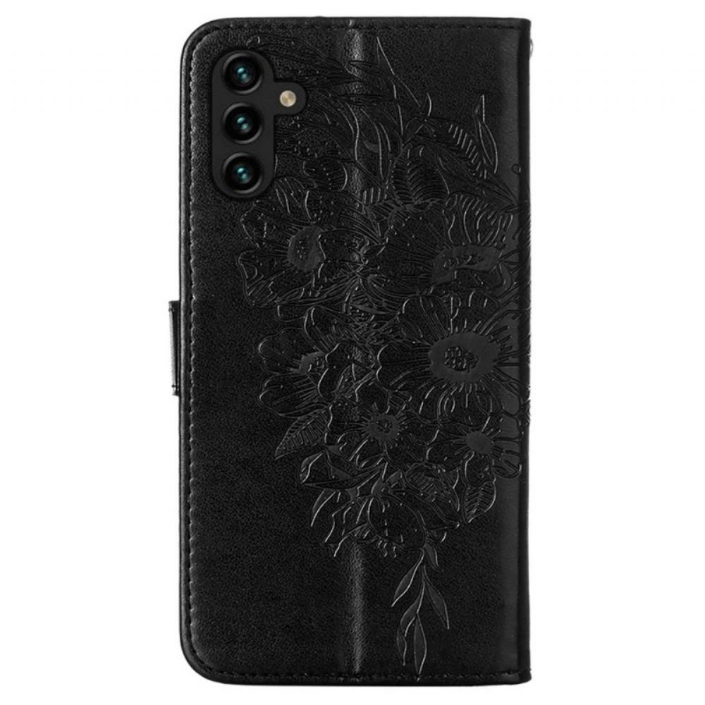 Flipové Pouzdro Na Samsung Galaxy A13 5G Motýlí Design Se Šňůrkou