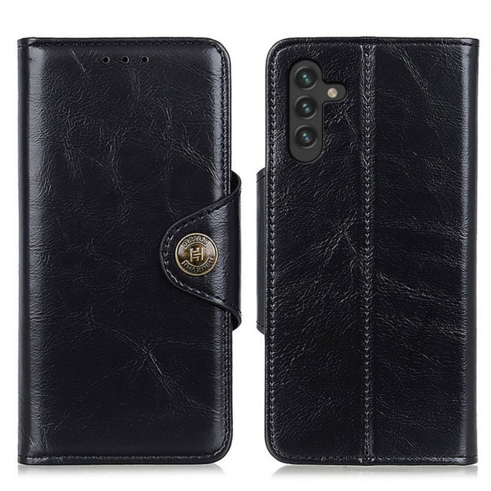 Flipové Pouzdro Na Samsung Galaxy A13 5G Patentní Knoflík Z Imitace Kůže