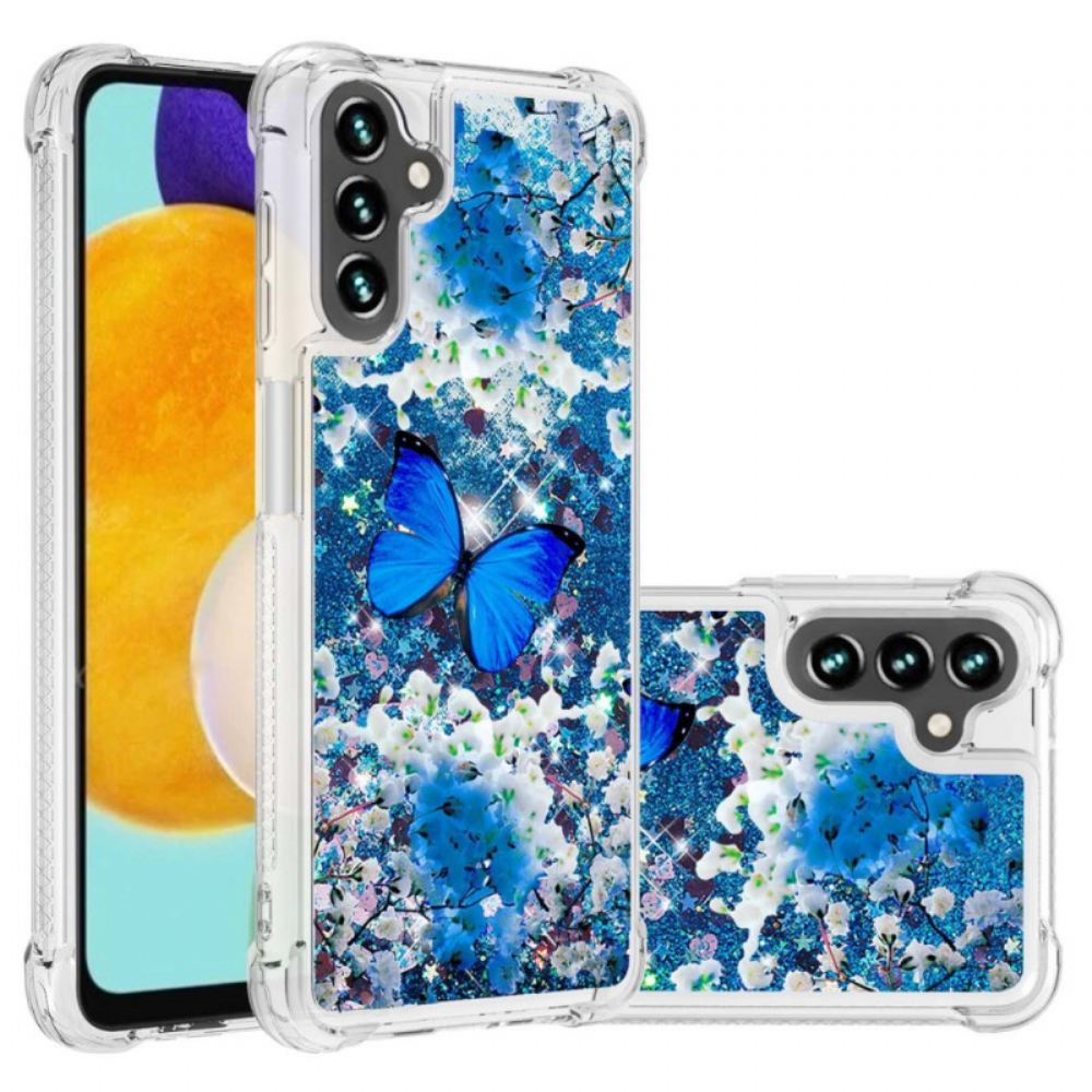Kryt Na Samsung Galaxy A13 5G Třpytivé Modré Motýly