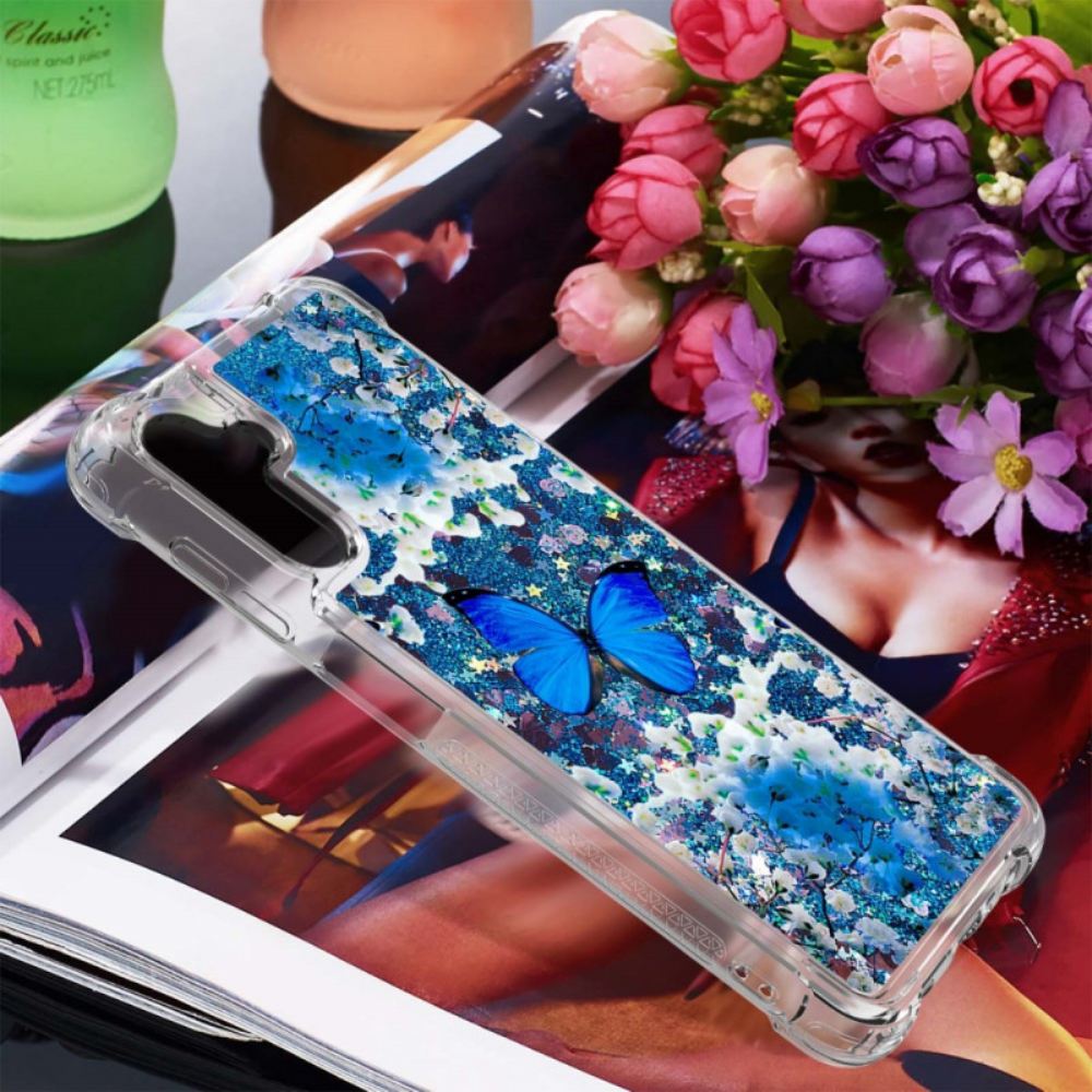 Kryt Na Samsung Galaxy A13 5G Třpytivé Modré Motýly