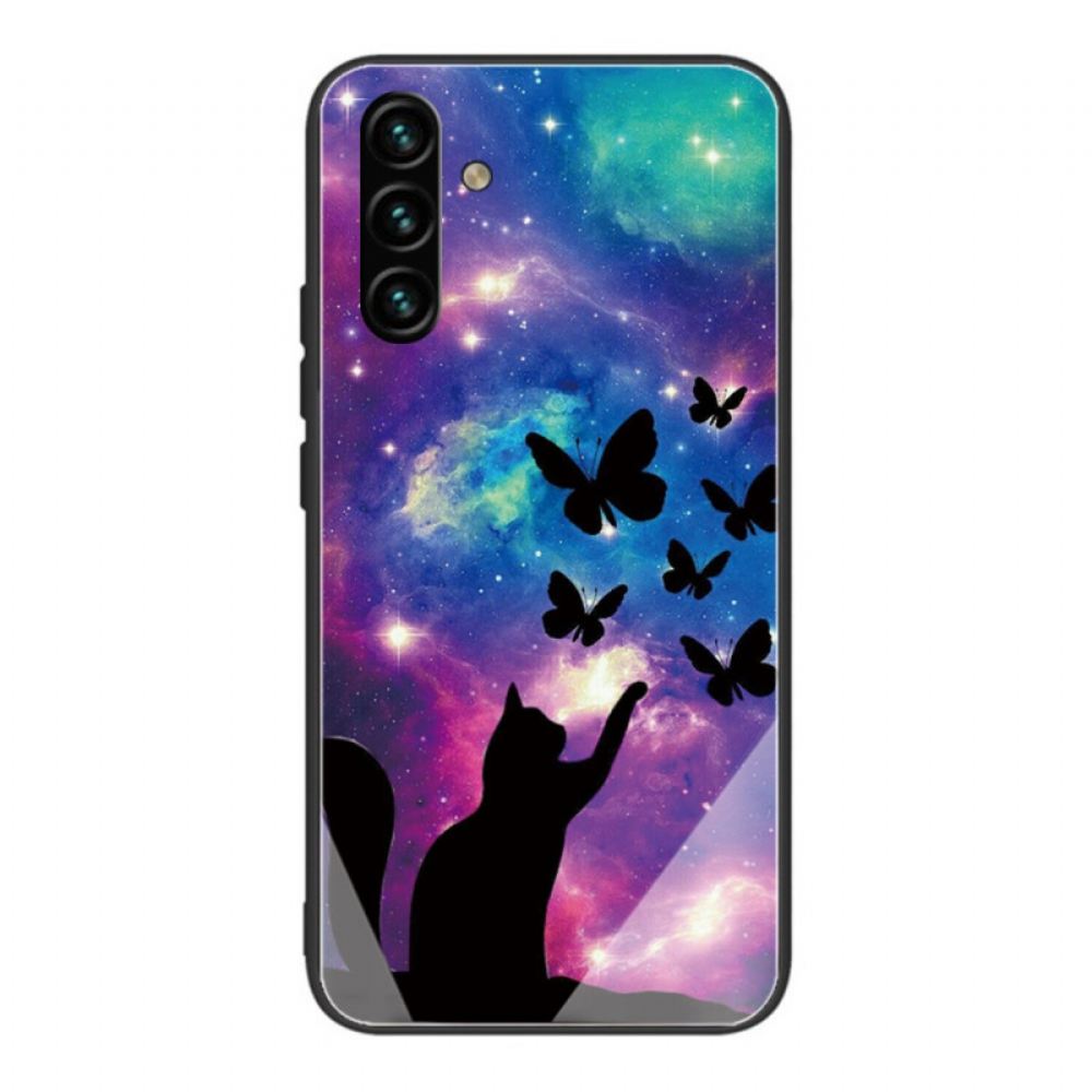 Kryty Na Mobil Na Samsung Galaxy A13 5G Kočka A Motýli Z Tvrzeného Skla Ve Vesmíru