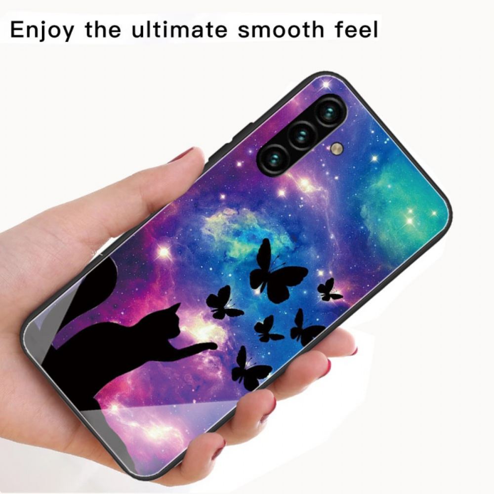 Kryty Na Mobil Na Samsung Galaxy A13 5G Kočka A Motýli Z Tvrzeného Skla Ve Vesmíru