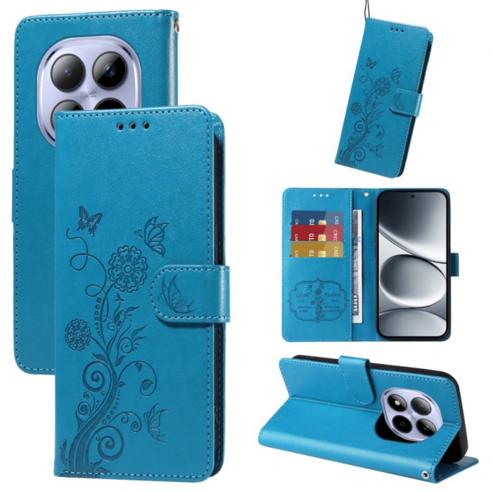 Kožený Kryt Na Xiaomi Redmi Note 15 Pro 5g Motýli A Květiny