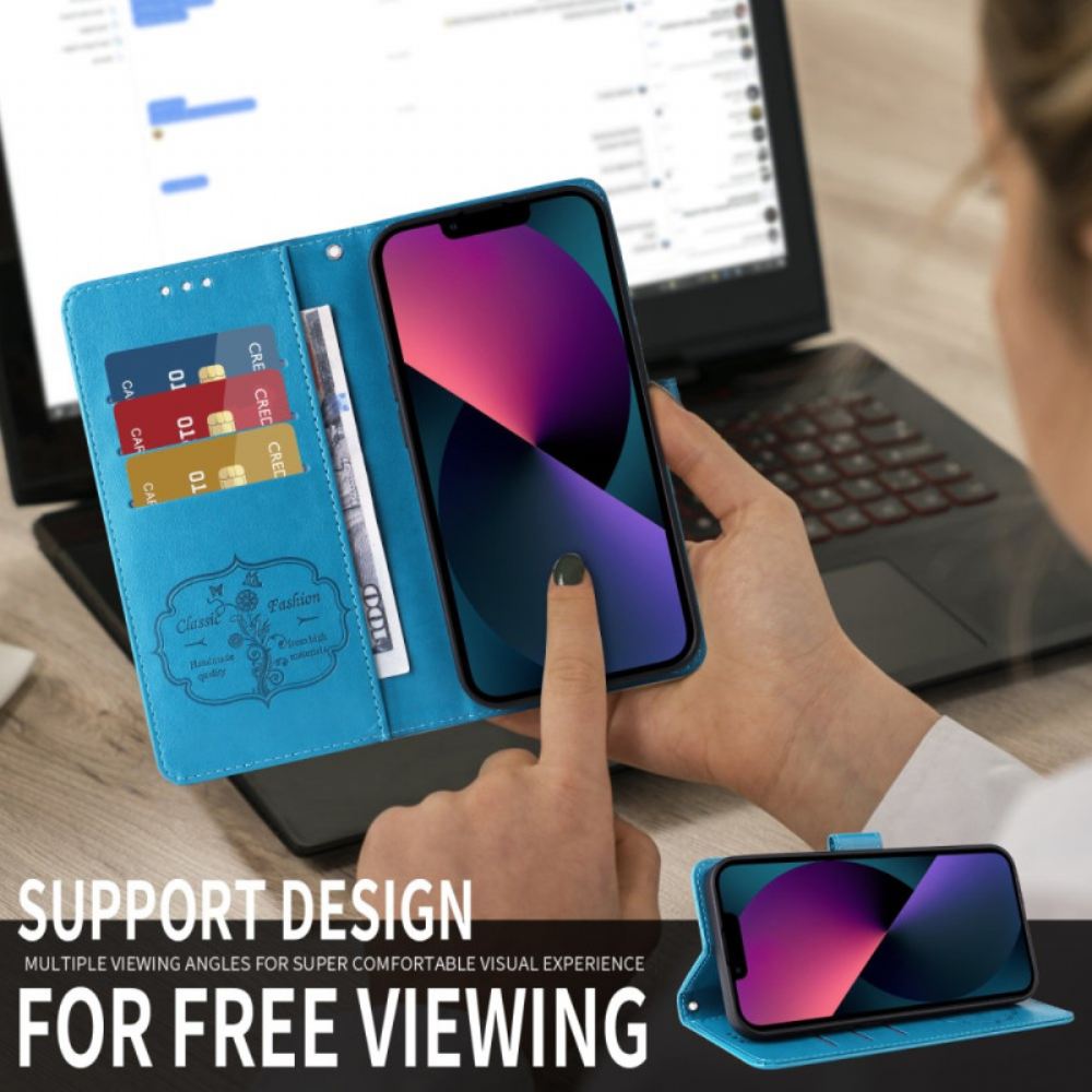 Kožený Kryt Na Xiaomi Redmi Note 15 Pro 5g Motýli A Květiny